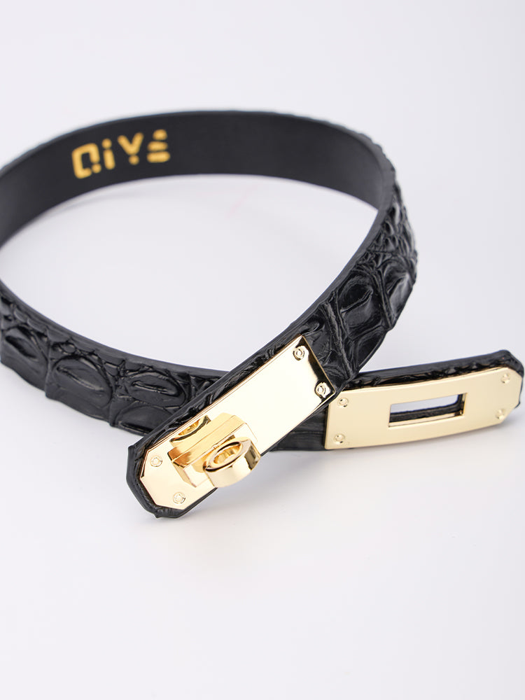 QIYE[Crocodile Tears]Black Alligator Textured Choker