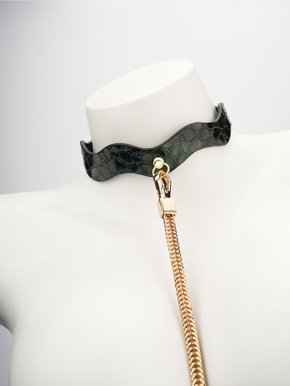 QIYE[Green Snake]Serpentine Leather Choker