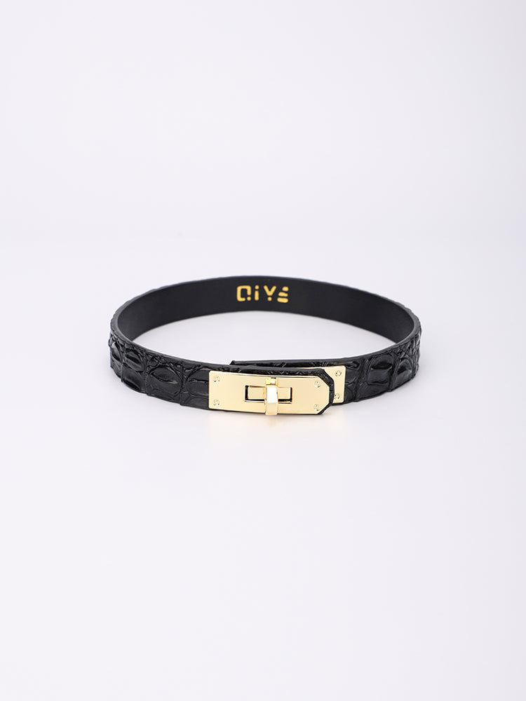 QIYE[Crocodile Tears]Black Alligator Textured Choker