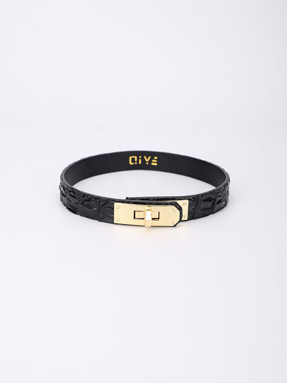 QIYE[Crocodile Tears]Black Alligator Textured Choker