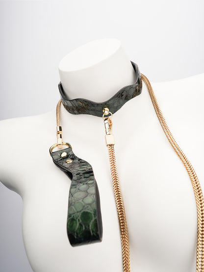 QIYE[Green Snake]Serpentine Leather Choker