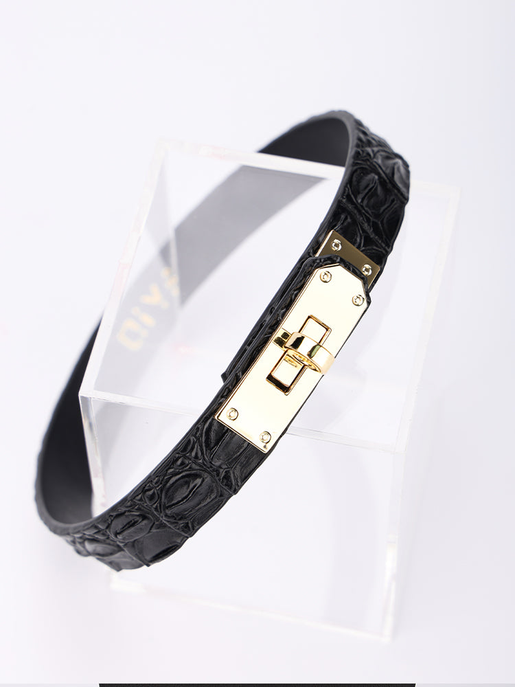 QIYE[Crocodile Tears]Black Alligator Textured Choker