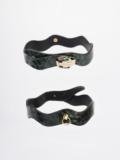 QIYE[Green Snake]Serpentine Leather Choker